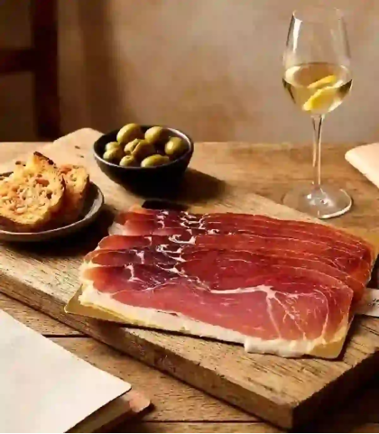 Jambon de Teruel tranché pour l'apéro — première appellation d'origine Espagne